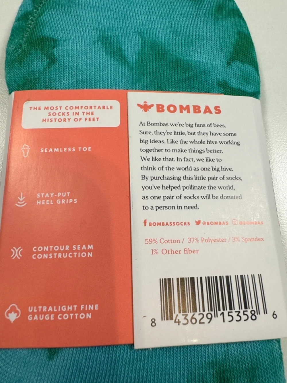 Bombas NWT Tie Dye No Show Socks 4PR Total 2PR PNK 2 GRN SZ: LRG fits Sizes 7-9